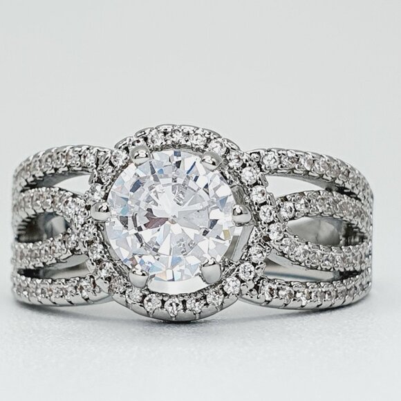 🔥Multi Thin Lines Cross Anillos Clear Super Large Round CZSilver Ring,UNVN12014 - Picture 6 of 7